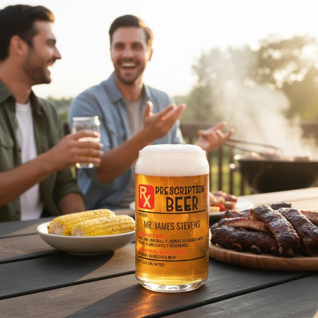 Funny Beer Prescription Personalized Name Beer Can Glass (Creator Uploaded)