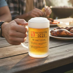 Funny Beer Prescription Personalized Name Frosted Glass Beer Mug