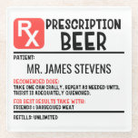 Funny Beer Prescription Personalized Name Glass Coaster<br><div class="desc">This fun modern design features a personalized prescription for beer. Personalize by editing the text in the text box provided. #beer #coasters #gifts #giftsforhim #giftsformen #barware #personalizedgifts #custom #customgifts #stockingstuffers #secretsanta #dad #fathersday</div>