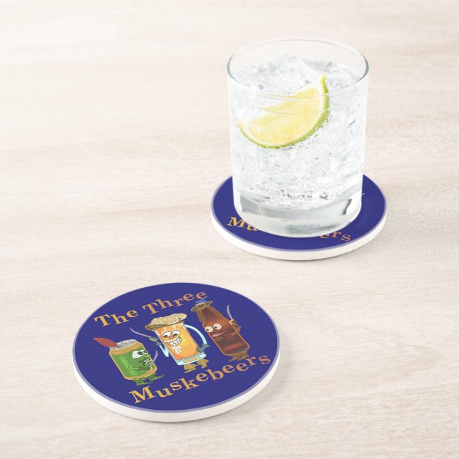 Funny Beer Pun Three Muskebeers Humorous Sandstone Coaster (Side)