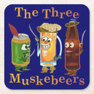 Funny Beer Pun Three Muskebeers Humorous Square Paper Coaster