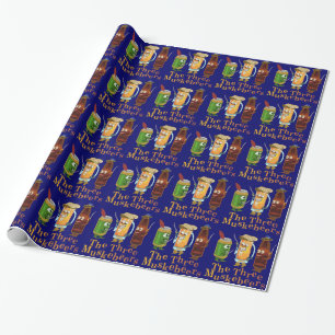Funny Beer Pun Three Muskebeers Humorous Wrapping Paper