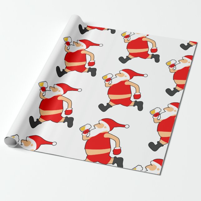 funny beer santa christmas wrapping paper (Unrolled)