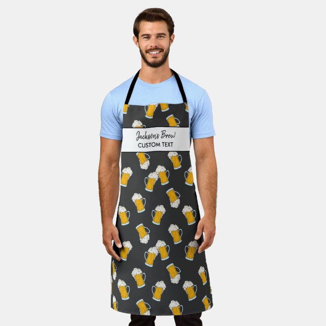 Funny Beer Stein Pattern Custom Brew Master Name Apron (Worn)