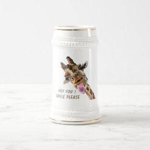 Funny Beer Stein with Playful Giraffe - Smile 