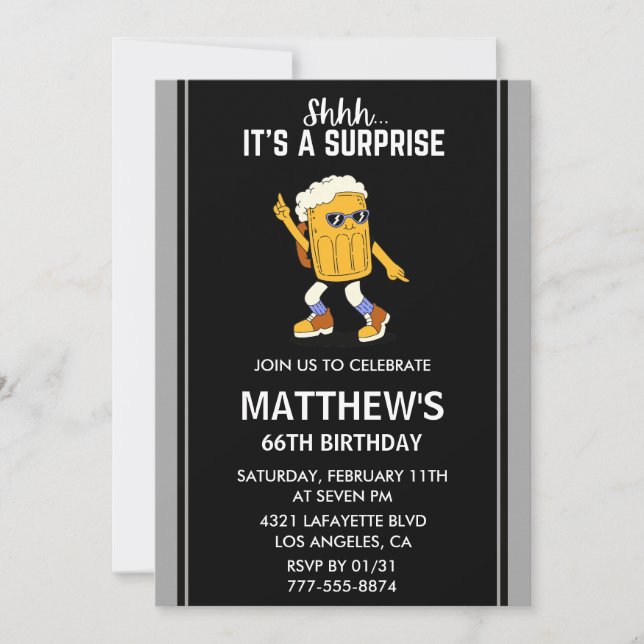Funny Beer Surprise Party 66th birthday Invitation (Front)
