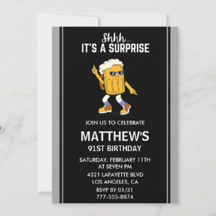 Funny Beer Surprise Party 91st birthday Invitation