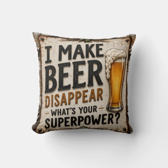 Funny Beer  Throw Pillow (Front)