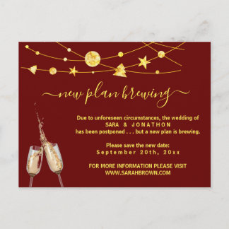 Funny Beer Wedding Postponement Announcement Postc Postcard