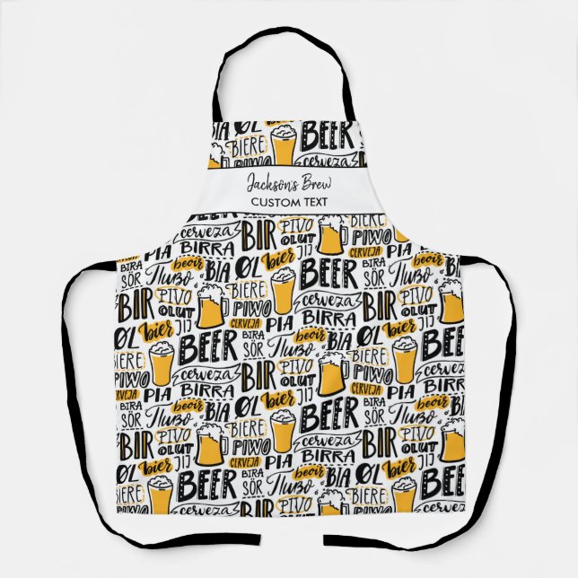 Funny Beer Words Pattern Custom Brew Master Name Apron (Front)