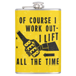 Funny Beer Work Out Humor Golden Lager Bubbles Flask