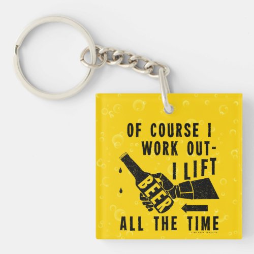 Funny Beer Work Out Humor Golden Lager Bubbles Keychain