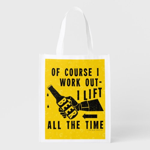 Funny Beer Work Out Humor Golden Lager Bubbles Reusable Grocery Bag