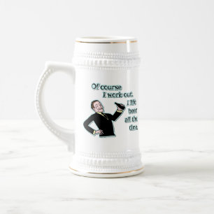 Funny Beer Work Out Humor Retro Beer Stein