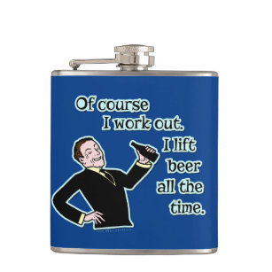 Funny Beer Work Out Humor Retro Hip Flask