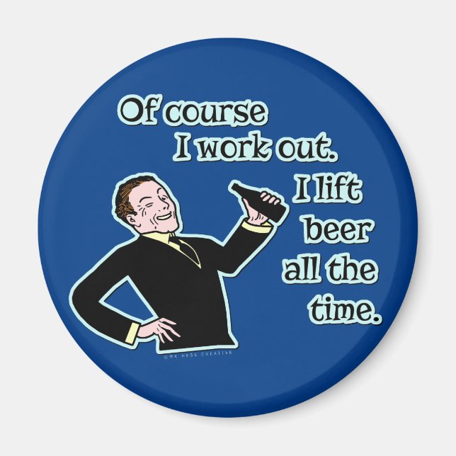 Funny Beer Work Out Humor Retro Version 2 Magnet (Front)