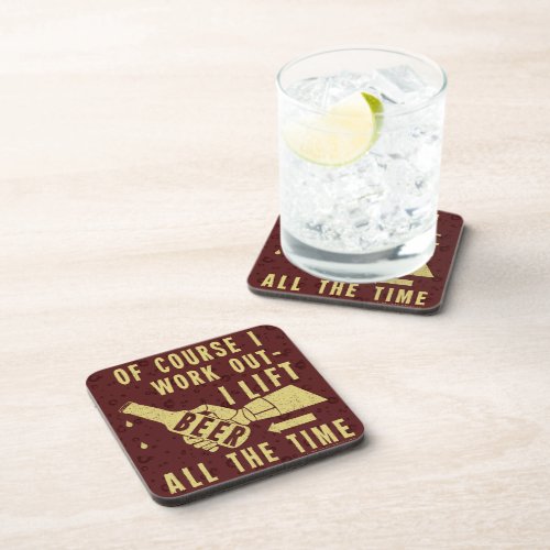 Funny Beer Work Out Humor with Brown Stout Bubbles Beverage Coaster