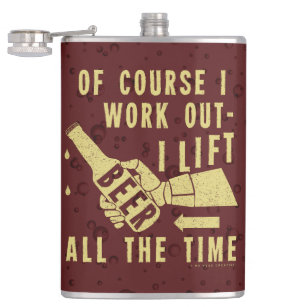 Funny Beer Work Out Humor with Brown Stout Bubbles Flask