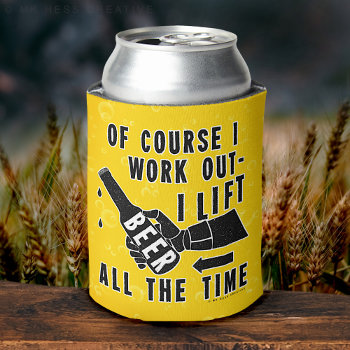 Funny Beer Work Out Humor With Light Lager Bubbles Can Cooler by LaborAndLeisure at Zazzle