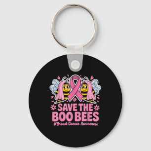 Funny Bees Ghost Boo Breast Cancer Awareness Pink Keychain