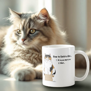Funny Beige Calico Cat Box Humor Caught Coffee Mug