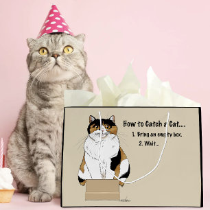 Funny Beige Calico Cat Box Humor Caught Large Gift Bag