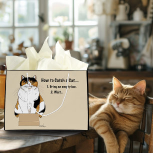 Funny Beige Calico Cat Box Humor Caught Large Gift Bag