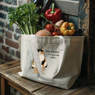 Funny Beige Calico Cat Box Humor Caught Large Tote Bag