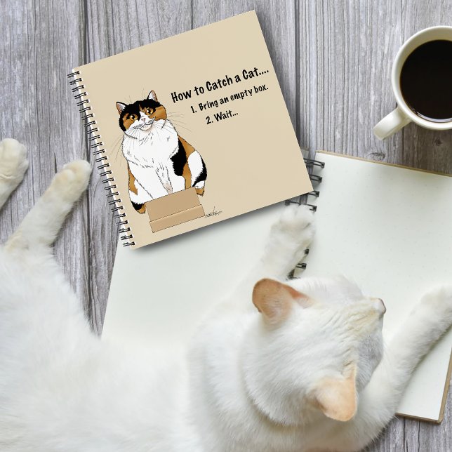 Funny Beige Calico Cat Box Humor Caught Notebook (Creator Uploaded)