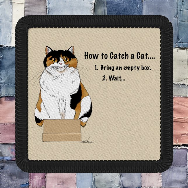 Funny Beige Calico Cat Box Humor Caught Patch (Creator Uploaded)