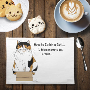 Funny Beige Calico Cat Box Humor Caught Placemat