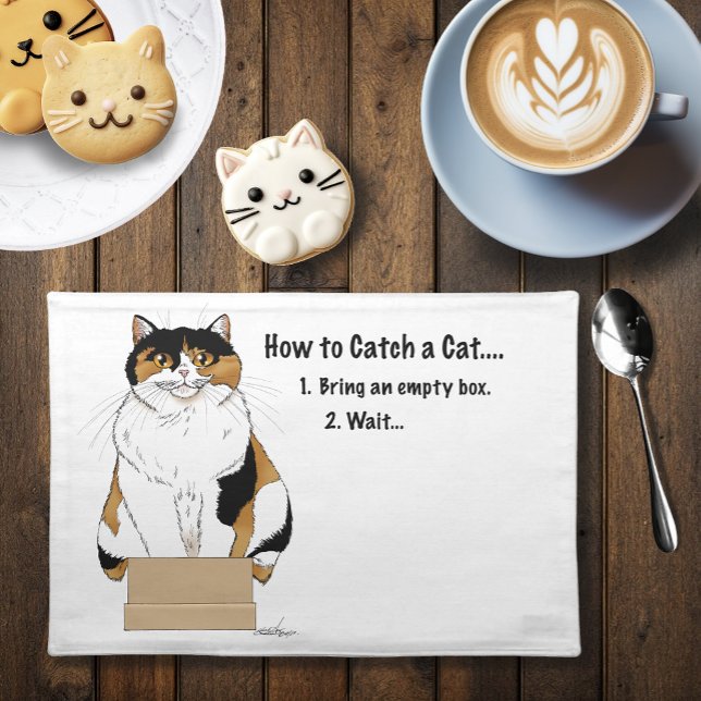 Funny Beige Calico Cat Box Humor Caught Placemat (Creator Uploaded)