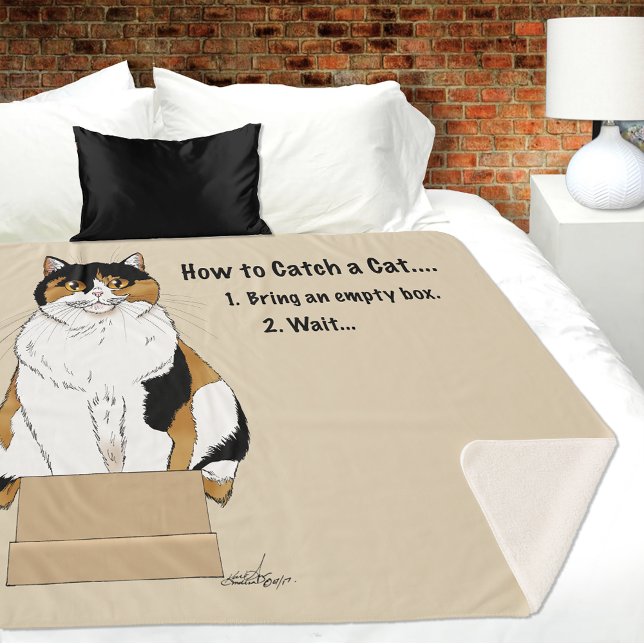 Funny Beige Calico Cat Box Humor Caught Sherpa Blanket (Creator Uploaded)