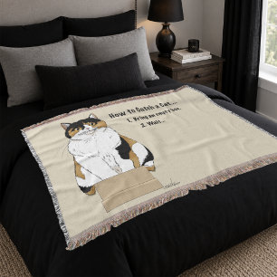 Funny Beige Calico Cat Box Humor Caught Throw Blanket