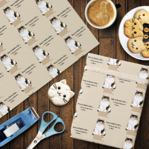 Funny Beige Calico Cat Box Humor Caught Wrapping Paper