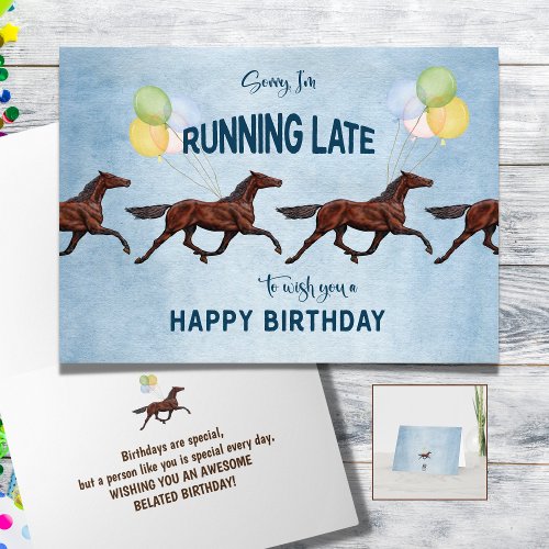 Funny Belated Birthday Card with Horses
