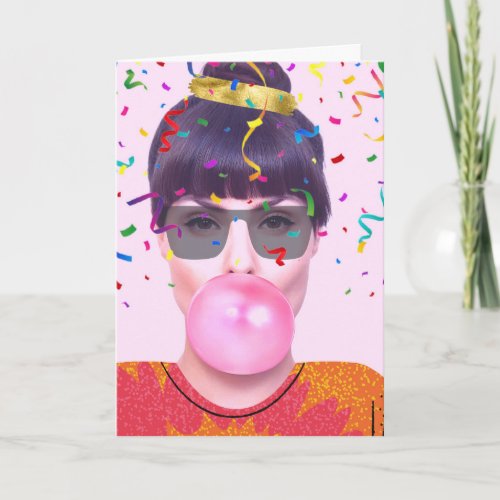 Funny Belated Birthday Cool Lady Chewing Gum Card