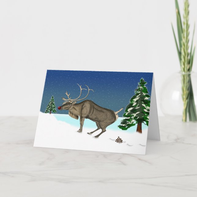 Funny Belated Christmas, Deer Poop, Nature Called Holiday Card (Front)