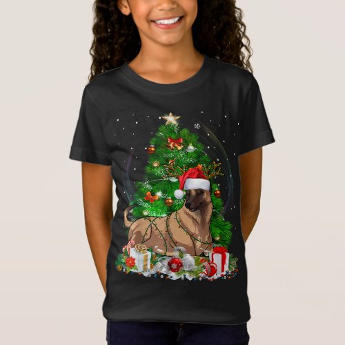 Funny Belgian Malinois Christmas Tree Light Pajama T_Shirt