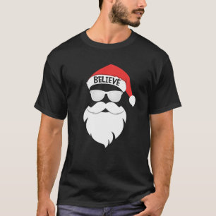 Funny Believe Santa Hat White Mustache Kids Family T-Shirt