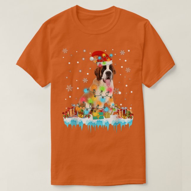 Funny Bernard Dog Tree Christmas Lights Xmas Pajam T-Shirt (Design Front)
