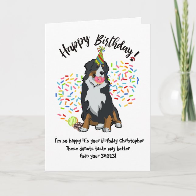 Funny Bernese Mountain Dog Birthday Card Donuts (Front)