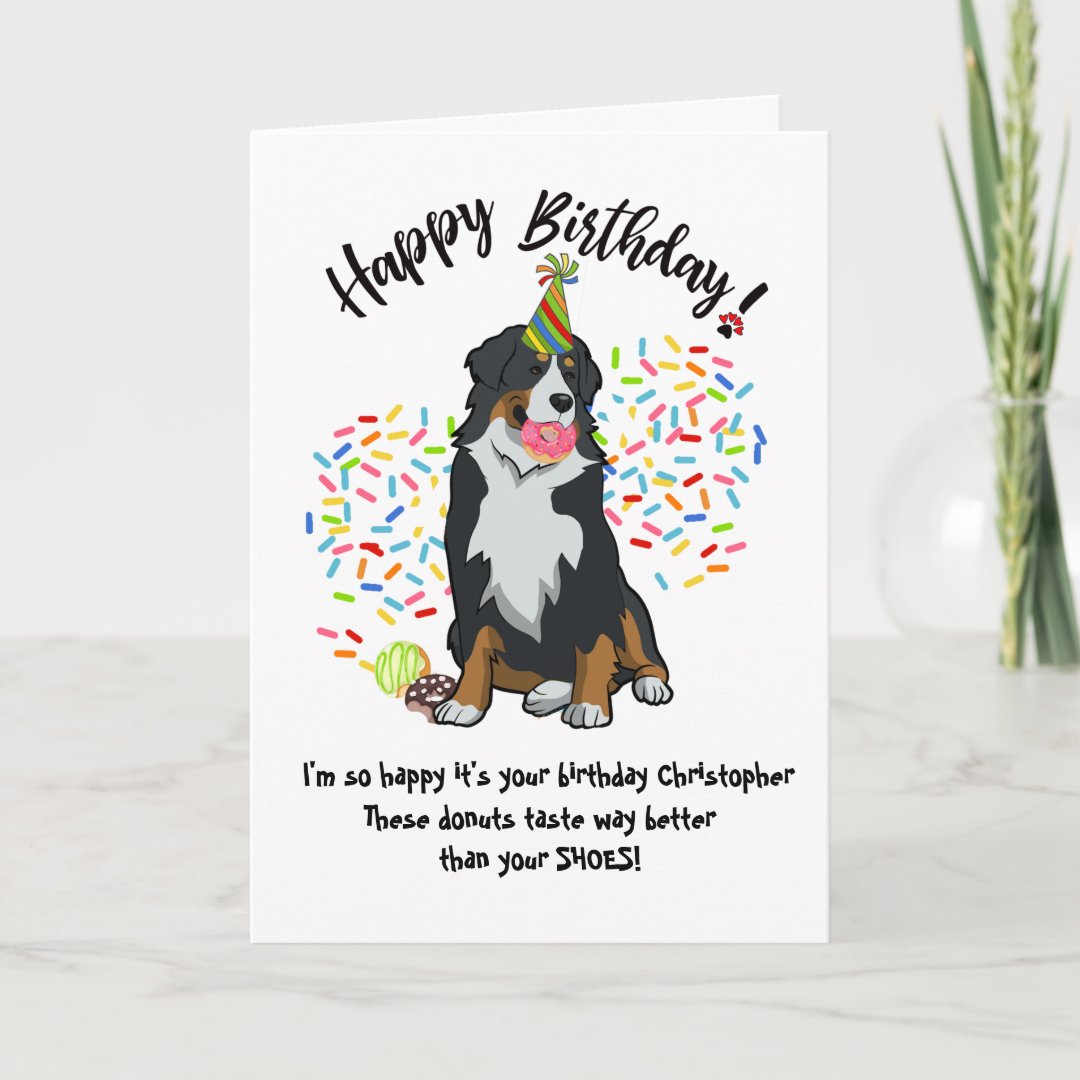 Funny Bernese Mountain Dog Birthday Card Donuts | Zazzle