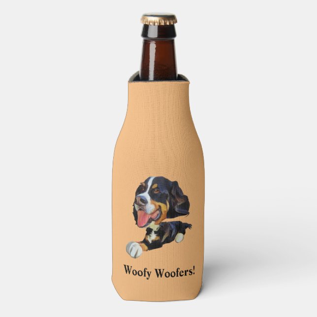 Funny Bernese Mountain Dog Bottle Cooler (Bottle Front)