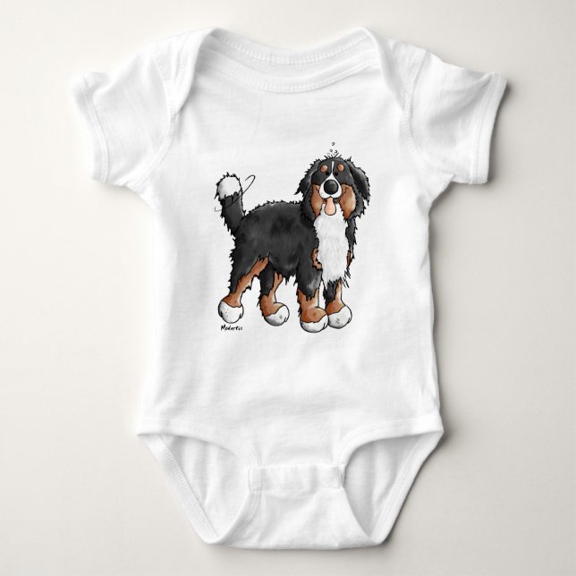 Funny Bernese Mountain Dog Cartoon Baby Bodysuit (Front)