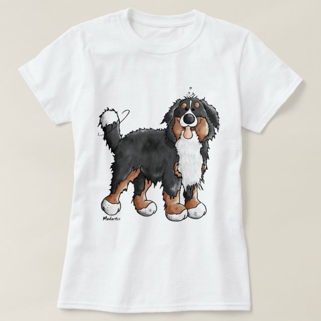Funny Bernese Mountain Dog Cartoon T-Shirt (Design Front)