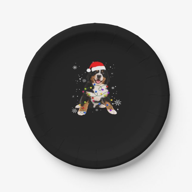 Funny Bernese Mountain Dog Lights Christmas Matchi Paper Plates (Front)