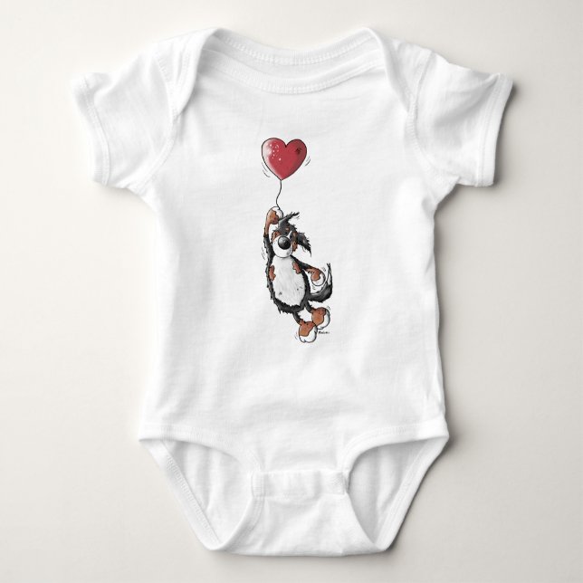 Funny Bernese Mountain Dog With Heart Balloon Baby Bodysuit (Front)