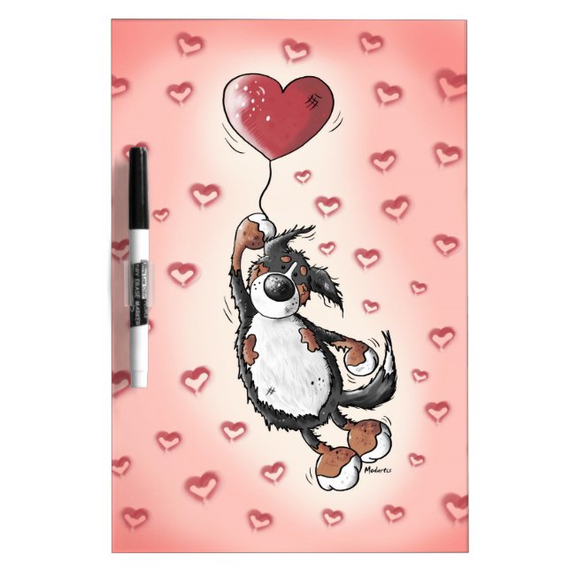 Funny Bernese Mountain Dog With Heart Balloon Dry-Erase Board (Front)