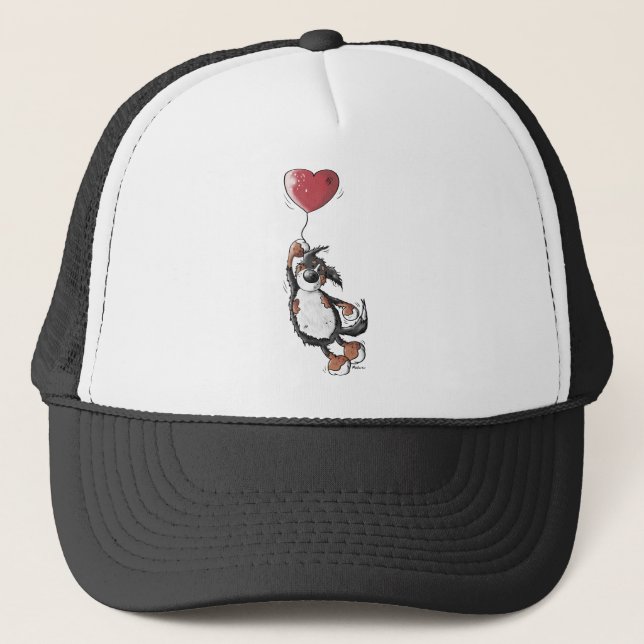 Funny Bernese Mountain Dog With Heart Balloon Trucker Hat (Front)